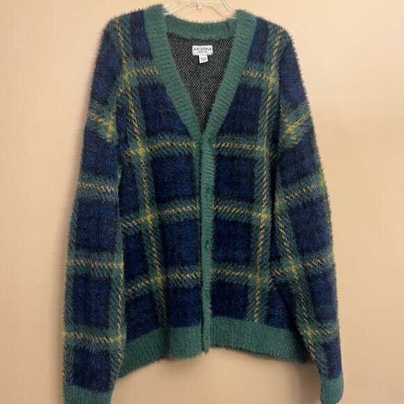 Arizona Men's Oversized Fuzzy Varsity Cardigan Sweater Sz Large - Picture 1 of 4